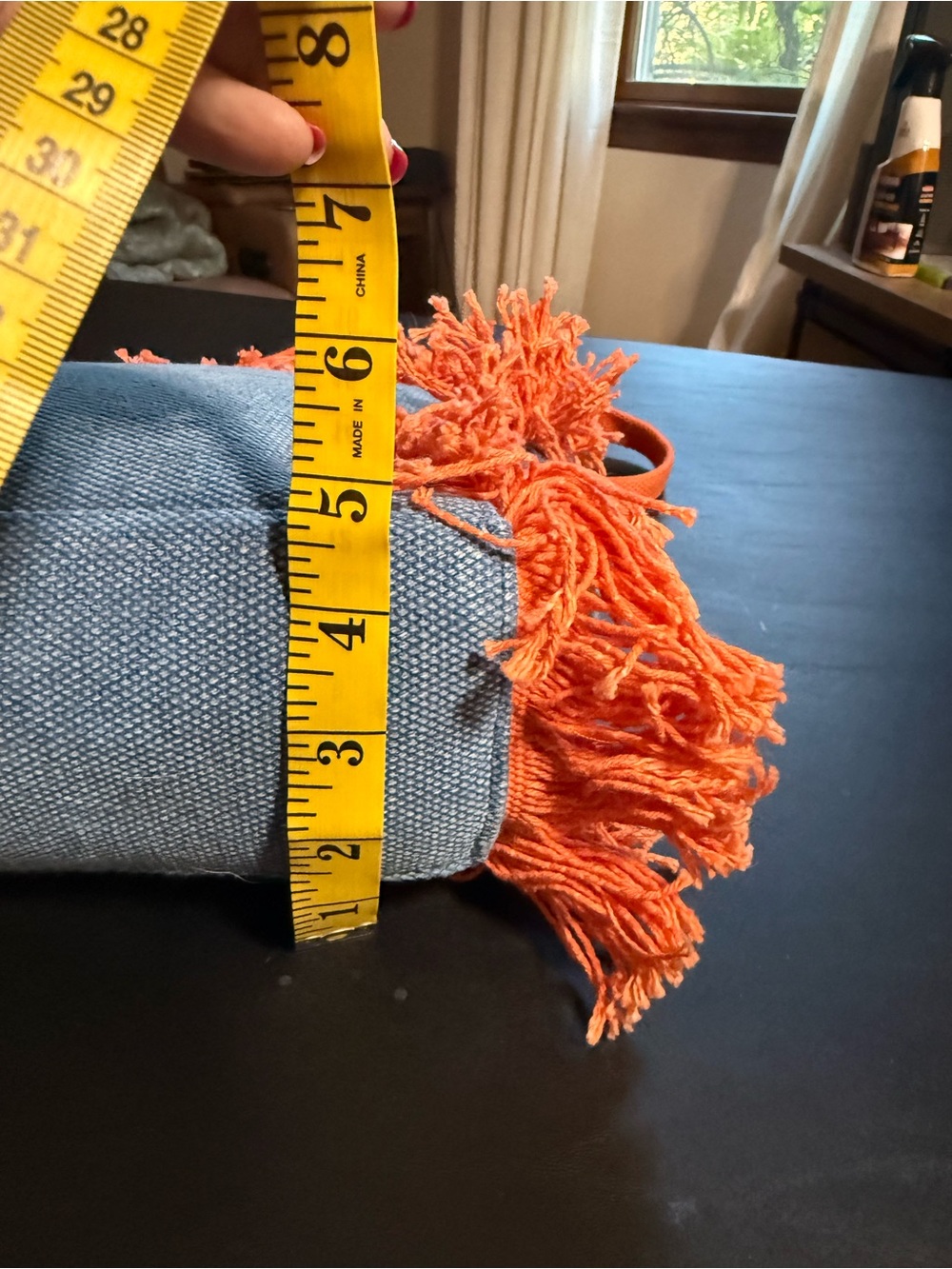 America & Beyond Orange-Fringe Trim Beaded Floral Tote Bag - Picture 5 of 11